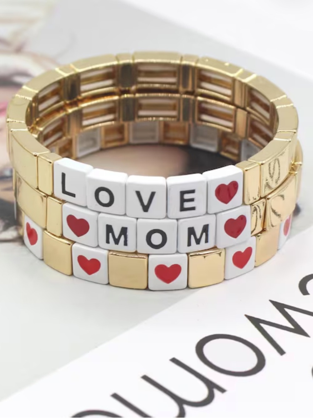 Stacked Gold Letter Bead Bracelets - HOPE LOVE MAMA